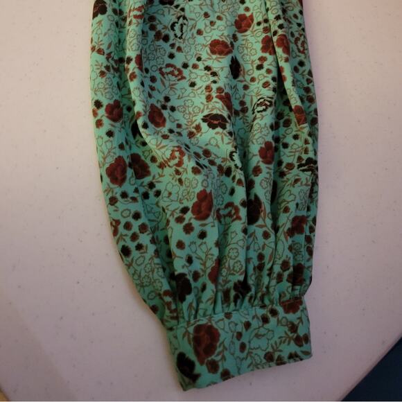 Free People Floral Ruffle Button Up Long Balloon Sleeve Peasant Poet Blouse - S - Picture 7 of 8